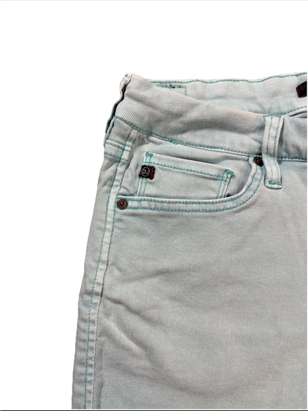 Dear John Tiffany Blue Teal Denim Roll-Cuff Women's Shorts - Picture 4 of 8